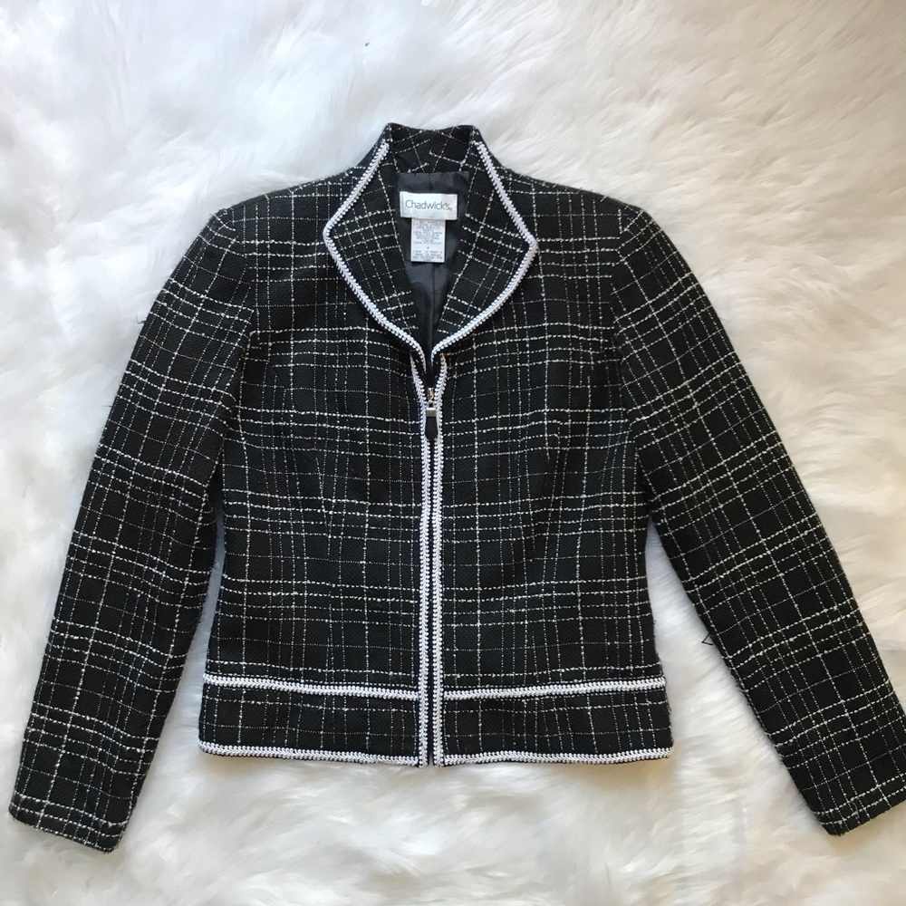 * Chadwick’s Black White Tweed Jacket Blazer Sz 4